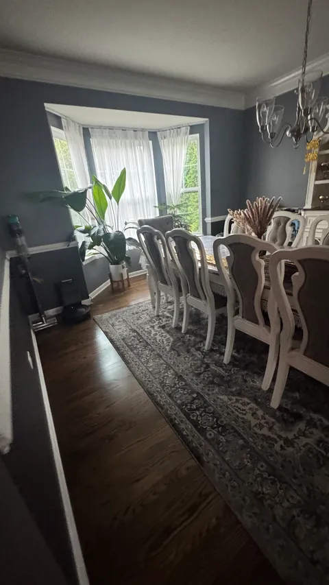 Dining room bay window and vacuumed area rug after a whole-home cleaning